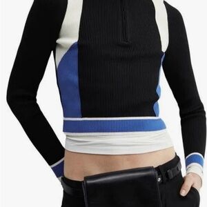 Mango Black and Blue Colorblock Top